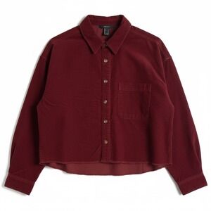 Forever 21 Burgundy Corduroy Cropped Button Up Shirt Size Medium‎